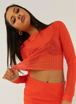 Peppermayo Exclusive Good Luck Charm Mesh Top - Tangerine Monogram