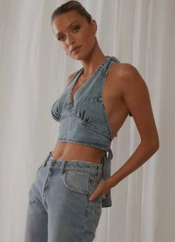 Lioness Fashion Provence Halter Top - Light Denim -Peppermayo Shop 121e3e3ca7684ecf97759ee74df02b73