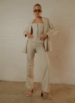 Peppermayo Exclusive Mia Suit Pants - Stone Pinstripe