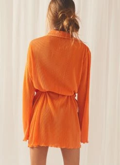 Peppermayo Exclusive Soho Chic Shirt Plisse Dress - Tangerine -Peppermayo Shop 1f0b6b2d69054f33888ab6df1edf5fbb