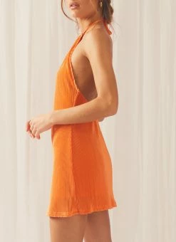 Peppermayo Exclusive Love From Europe Halter Plisse Dress - Tangerine -Peppermayo Shop 28ef822542774c229955d38246634dd4