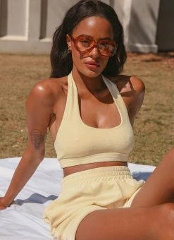 Peppermayo Exclusive Voyage Terry Halter Crop - Yellow