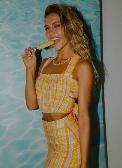 Peppermayo Exclusive Sun Down Linen Top - Splice Check -Peppermayo Shop 2eb04a4679f74ad388c0f3e5bd0bfcc7