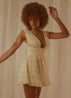 Peppermayo Exclusive Heartbreak Hotel Ruched Mini Dress - Creme -Peppermayo Shop 30b70189e2e4433daef33eb18d565136