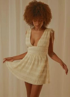 Peppermayo Exclusive Heartbreak Hotel Ruched Mini Dress - Creme