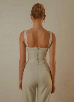 Peppermayo Exclusive Mia Suit Bustier - Stone Pinstripe -Peppermayo Shop 3c3b9a1a36294ff6927f0d9d5a8074b4