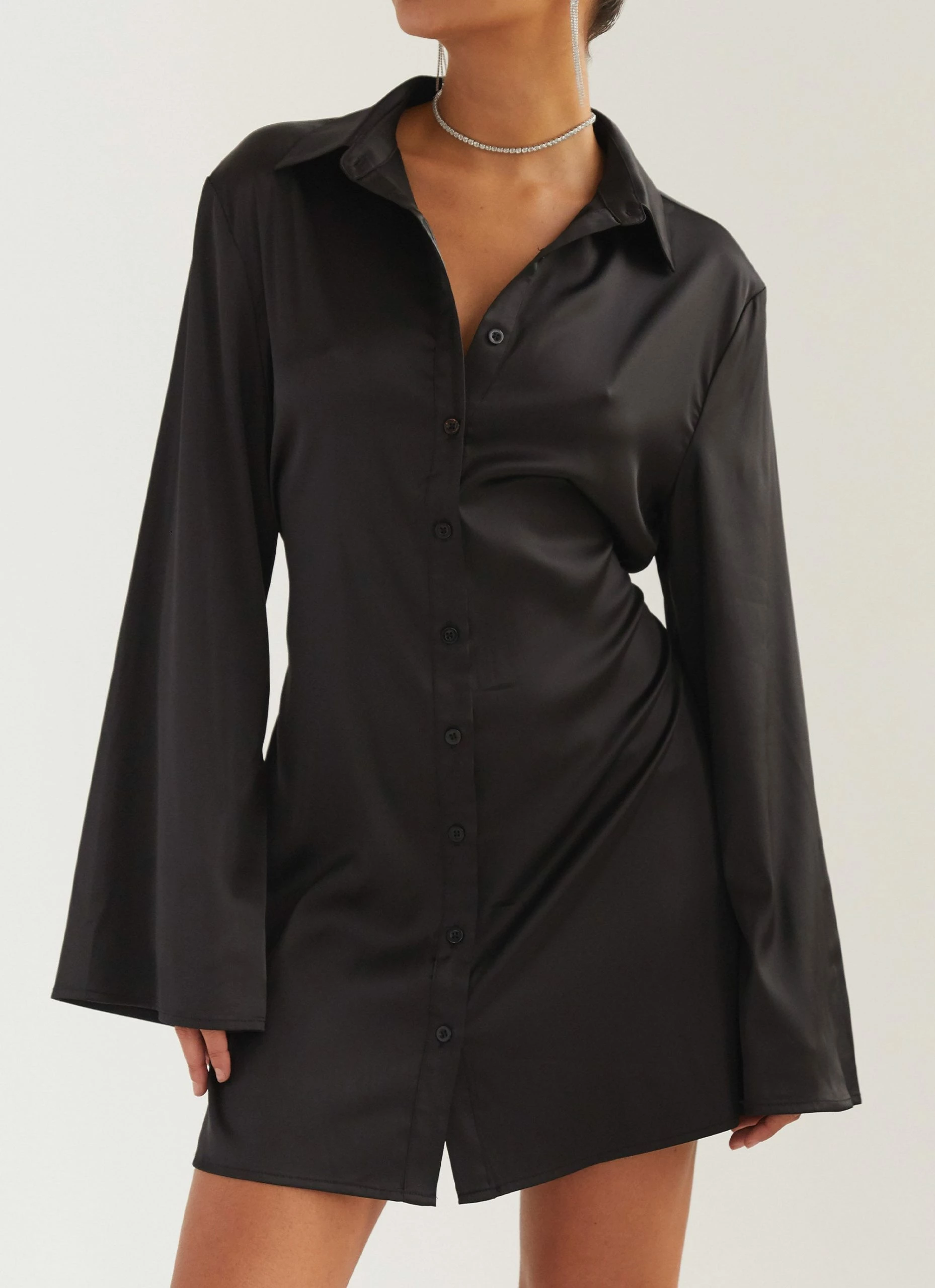 Silk X Peppermayo Draped In Bliss Satin Shirt Dress - Shadow 7 Silk X Peppermayo Draped In Bliss Satin Shirt Dress - Shadow - Image 5