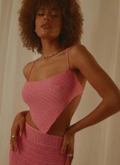 Peppermayo Exclusive Cancun Crochet Halter Top - Pink