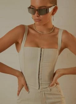 Peppermayo Exclusive Mia Suit Bustier - Stone Pinstripe