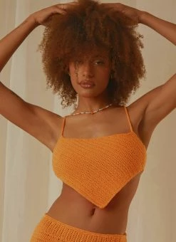 Peppermayo Exclusive Cancun Crochet Halter Top - Tangerine