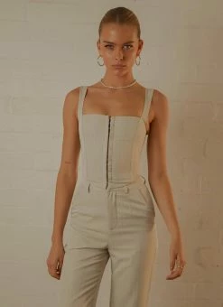 Peppermayo Exclusive Mia Suit Bustier - Stone Pinstripe -Peppermayo Shop 696570a535914bbf8ad34f3203110b76