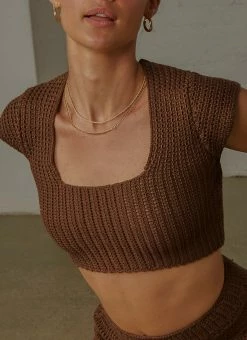 Peppermayo Exclusive Love Like This Crochet Crop - Choc Brown