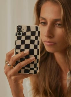 Peppermayo For The Thrill IPhone Case - Black Warp Check