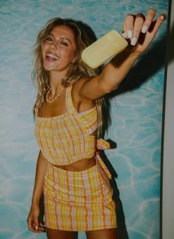 Peppermayo Exclusive Sun Down Linen Top - Splice Check -Peppermayo Shop 71e133d9b4f544398f58686425fda04d