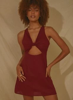 Peppermayo Exclusive Rosemarie Linen Mini Dress - Burgundy