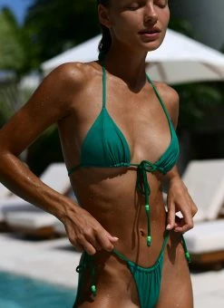 VDM The Label Lulu Low Rise Bottoms - Metallic Emerald And Matte Green