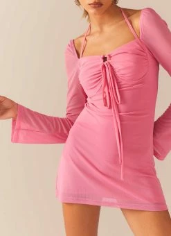 Peppermayo Exclusive Make A Move Mesh Mini Dress - Amplify Pink -Peppermayo Shop 85a24576518742619b0d7a18cc902576