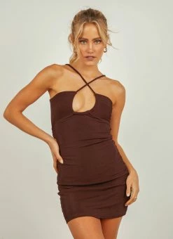 Peppermayo Exclusive Golden Girl Mini Dress - Choc Brown