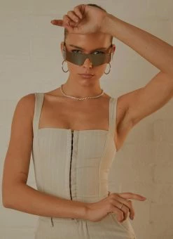 Peppermayo Exclusive Mia Suit Bustier - Stone Pinstripe -Peppermayo Shop 9ce49b6c41494fca81f05f1b273b35eb