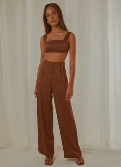 Peppermayo Exclusive Milano Satin Pant - Choc Brown