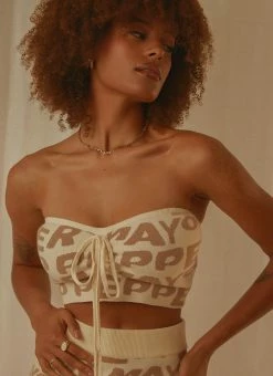 Peppermayo Exclusive Our Village Knit Crop - Latte Logo