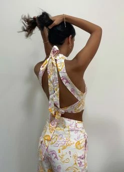 Peppermayo X Rikki Day Fresco Linen Halter Top - Oceanus