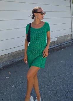Riley Hubatka X Peppermayo Glimpses Crochet Mini Dress - Green