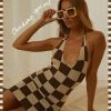 Peppermayo Exclusive The Groove Knit Halter Dress - Choc Check