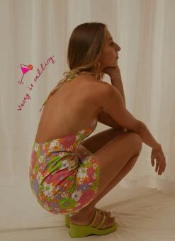 Peppermayo Exclusive Vacay Is Calling Halter Mini Dress - 70s Floral