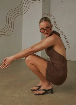 Peppermayo Exclusive My Oasis Crochet Halter Dress - Choc Brown