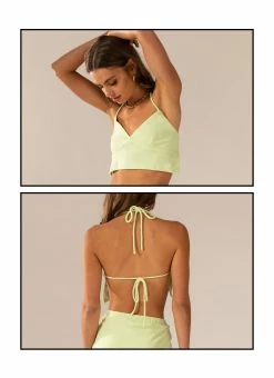 Peppermayo Exclusive Warmer Water Terry Halter Crop - Lime Green