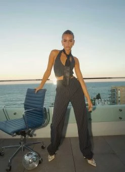 Peppermayo Exclusive Hollywood Boulevard Vest Crop - Pinstripe -Peppermayo Shop Midnight soiree ECOM CROPS 59