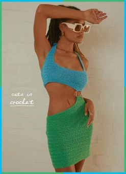 Peppermayo Exclusive Jet Set Crochet Mini Dress - Blue Lagoon