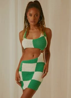 Peppermayo Exclusive Jet Set Crochet Mini Dress - Green Check -Peppermayo Shop Peppermayo Jenaya 7.2.22 P2 76