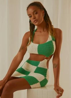 Peppermayo Exclusive Jet Set Crochet Mini Dress - Green Check