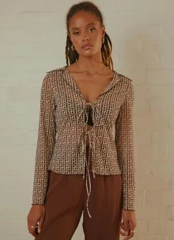 Peppermayo Exclusive Parisian Balcony Tie Top - Choc Logomania -Peppermayo Shop Peppermayo Jenaya 7.2.22 P4 2