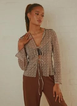 Peppermayo Exclusive Parisian Balcony Tie Top - Choc Logomania -Peppermayo Shop Peppermayo Jenaya 7.2.22 P4 5