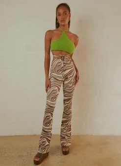 Peppermayo Elena Flare Pants - Brown Swirl Print