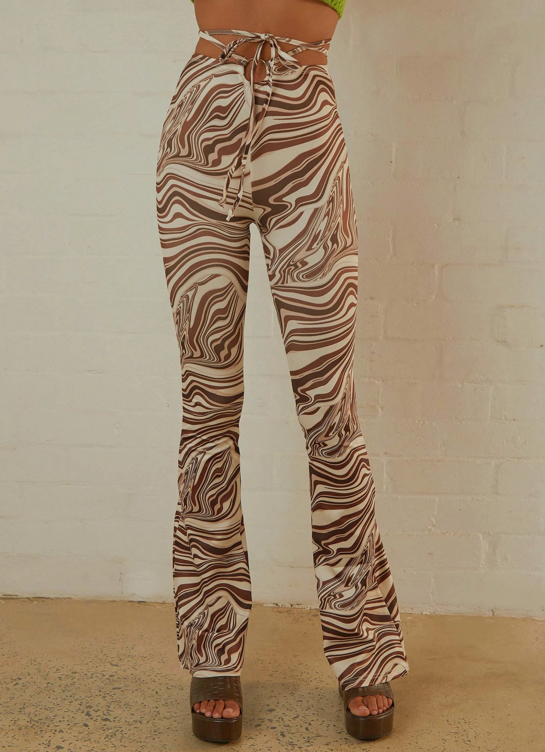Peppermayo Elena Flare Pants - Brown Swirl Print 5 Peppermayo Elena Flare Pants - Brown Swirl Print - Image 3