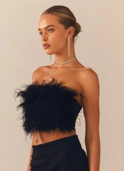 Peppermayo Exclusive The Night Is Ours Feather Crop Top - Black -Peppermayo Shop Peppermayo Kiana 1.12.22 107