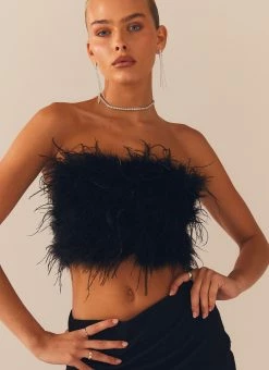 Peppermayo Exclusive The Night Is Ours Feather Crop Top - Black