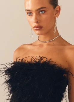 Peppermayo Exclusive The Night Is Ours Feather Crop Top - Black -Peppermayo Shop Peppermayo Kiana 1.12.22 110