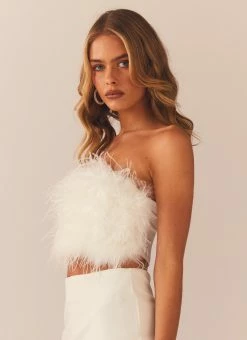 Peppermayo Exclusive The Night Is Ours Feather Crop Top - White -Peppermayo Shop Peppermayo Kiana 1.12.22 20