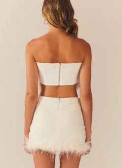 Peppermayo Exclusive The Night Is Ours Feather Crop Top - White -Peppermayo Shop Peppermayo Kiana 1.12.22 21