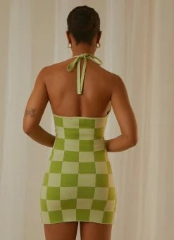 Peppermayo Exclusive The Groove Knit Halter Dress - Lime Checkers -Peppermayo Shop Peppermayp Wholesale MARCH 114