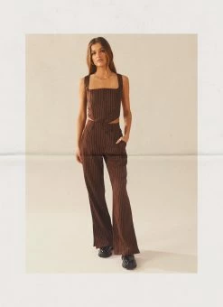 Peppermayo Exclusive Talula Pinstripe Pants - Chocolate