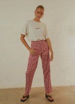 Afends Shelby Hemp Print Wide Leg Pant - Red