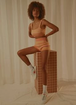 Peppermayo Exclusive Love Train Knit Crop - Peach Multi Stripe -Peppermayo Shop af5e9df492c3413bbd5f70e08f661e60