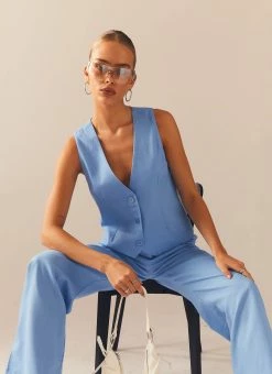 Peppermayo Exclusive Cloud Dancer Linen Vest Top - Sea Breeze