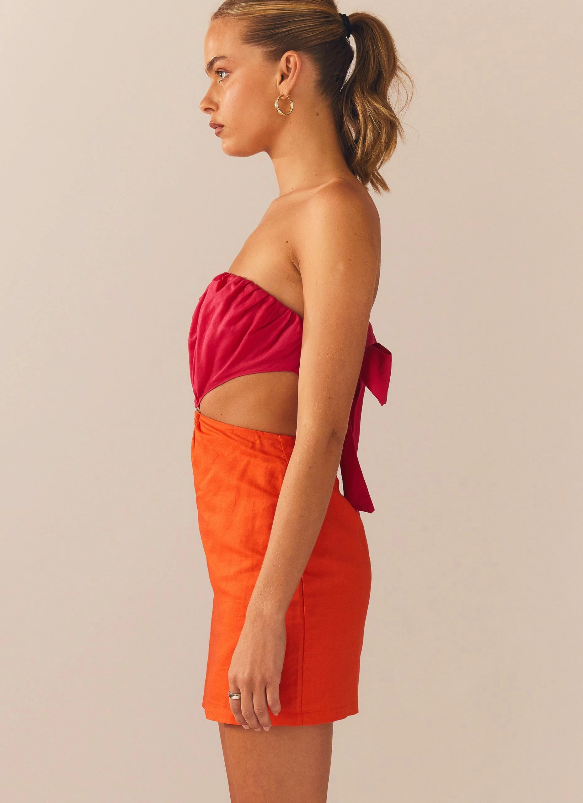 Peppermayo Exclusive Cut You Out Linen Mini Dress - Sunset Splice 4 Peppermayo Exclusive Cut You Out Linen Mini Dress - Sunset Splice - Image 2